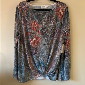 Time and Tru Blue Gray Tie Front Blouse